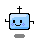 Pixelated blue cube with black eyes, purple blush marks, and a smiling mouth; top has small cross symbol.