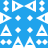 Static pixel art grid of white geometric shapes on solid blue background, including triangles, circles, and arrow-like forms arranged in rows and columns.