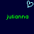 Pixelated light blue heart symbol above two green 'julionno' text instances on dark blue background.