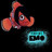 Pixelated static icon featuring a red cartoon lobster and a blue glowing rectangular object on black background.
