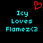 Red pixelated heart symbol above cyan text reading 'Icy Loves Flamez<3' on black background.