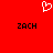 Red background with white pixelated heart symbol above two black 'ZACH' text blocks in blocky font.