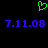 Green pixelated heart symbol above two identical blue pixelated date strings on black background.