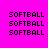 Pixelated text "SOFTBALL" appears in black on a bright pink background with yellow rectangular highlights