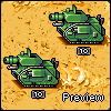 Pixel art of two green tanks on a sandy background with '10' labels and 'Preview' text.