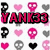 Pixelated with pink, black, and gray heart and skull symbols, plus text elements "YANK33" and "BBY" in bold colors