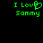 Green pixelated text on black background shows "I Love Sammy" with a heart symbol replacing the 'o' in Love, displayed side-by-side.