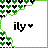 Pixelated icon with green and black heart border, white background, 'ily' text in black or green, small heart symbol next to it.