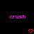 Two identical pixelated 'crush' texts in bright pink, each paired with a red heart symbol below on a black background.