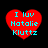 Four red heart-shaped icons with cyan text reading "I luv Natalie Kluttz" on a black background, two with pixelated edges and two with smooth edges.