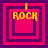 Four identical square frames with pink and purple borders, each containing yellow 'ROCK' text above a central square shape.