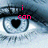 A close-up of a blue eye with a heart-shaped pupil, overlaid with pink pixelated text reading "i can see it in ur eyes <3" across four