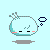 Pixelated character with light blue body, two antennae, and pink cheeks in six variations showing thought bubbles, sleeping poses, and mouth expressions.