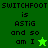 Green pixelated text reads "SWITCHFOOT is ASTiG and so am I" with a green star icon, displayed in two variations of background shade.