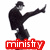 Animated icon of a figure in dark clothing performing a high kick, with text elements changing across frames.
