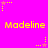 Bright pink background with yellow text "Madeline" repeated in two , surrounded by small star and dot patterns