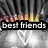 Pixelated image with 'best friends' text on black bar over blurred background of figures and light effects.