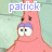 Two side-by-side animated frames of a pink cartoon starfish character with blue text above its head, displayed on a light green background.