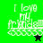 Pixelated text "I love my friends" on green and black backgrounds with a star symbol changing between frames.