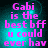 Pixelated text reads "Gabi is the bestbff u could ever hav" in bright pink on a teal gradient background with dark edges.