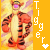A 50x50 pixel animated buddy icon featuring Tigger from Winnie the Pooh, displayed in a contact sheet with two frames showing slight animation differences against a yellow background with text "Tigger" and a heart symbol.