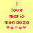 Red pixelated text on yellow background reads 'i love mario mendoza' with five pink hearts below, show heart animation