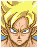 Pixelated character with spiky yellow hair and blue eyes, showing multiple facial expressions including neutral, angry, and shouting.