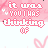 Pink and white patterned background with repeated text "it was you has thinking" in pink script, small heart shapes, and black dots scattered throughout.