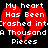 Red broken heart with white text reading 'My heart Has Been Crashed into A Thousand Pieces' on black background.
