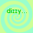 Four identical display green text 'dizzy...' over a light blue and yellow spiral background with no visible animation changes
