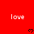 Red background with repeated white 'love' text and black pixelated hearts arranged in a pattern