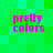 A static image with a green pixelated background and four identical pink text blocks reading 'pretty colors' arranged in a