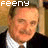A 3x2 contact sheet of six animated frames showing a man in a black suit with a white checkered shirt and mustache, each frame displaying slight variations in facial expression and head position beneath the text "Feeny".
