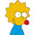 Pixelated character with spiky yellow hair, wide white eyes, red lips, and blue clothing against a plain background.
