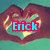 Pixelated heart-shaped background with teal and purple hues, overlaid with a red-outlined cyan text box reading 'Erick' in blocky font.