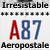 Static pixel art image with text elements: 'Irresistable' at top, a row of plus signs below it, large red and blue characters in the center, and 'Aeropostale' at bottom.