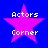 Four identical pixelated pink stars on a blue background with white text reading "Actors" above and "Corner" below each star.