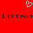 Red background with white pixelated heart symbol above black text reading "I <3 Devils" repeated twice.