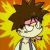 Two identical anime-style characters with spiky brown hair and pink bows stand side-by-side against a bright yellow-orange background.