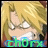 Pixelated image of a character with blonde hair, closed eyes, and white clothing against a yellow background with green text at the bottom.