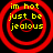 Four identical circular red spiral patterns with yellow text reading 'im hot just be jealous' on a black background.
