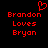 Red pixelated text on black background reads "Brandon Loves Bryan" with a red heart symbol above the name Brandon.