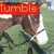 Animated sequence showing a person in green clothing with horses labeled 'Tumble', 'Weed', and 'Stables' against grassy backgrounds.