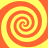 Four orange and yellow spiral patterns arranged in a square on a yellow background