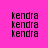Pixelated text 'kendra' repeated across a bright pink background with yellow rectangular overlays in different positions.