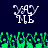 Pixelated white text 'YACHT' above green pixelated grass-like shapes on dark blue background.