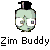 Pixelated green skull icon with black top, white eyes, and "Zim Buddy" text below on gray background.