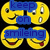 Four yellow smiley faces arranged in a 2x2 grid with blue text bubbles reading 'keep', 'on', and 'smiling' against a black background.