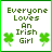 Two side-by-side animated frames of a pixel art buddy icon featuring text and shamrocks on a white background with green borders.