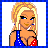 Animated contact sheet showing three frames of a pixel art buddy icon featuring a blonde woman in patriotic attire and text-based animations.